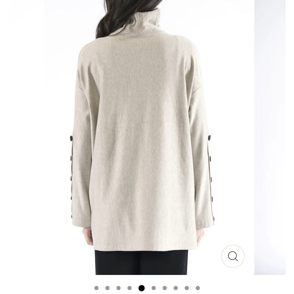 Capote Miley Turtle Neck Square Tunic w/ Buttons Bamboo Boxy Top Beige XS - Picture 2 of 10